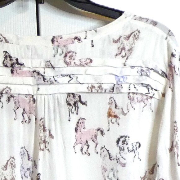Phase 8 White Blouse Women Size 16 Horse Equestrian Designer Top 3/4 Sleeve Boho - Picture 4 of 7